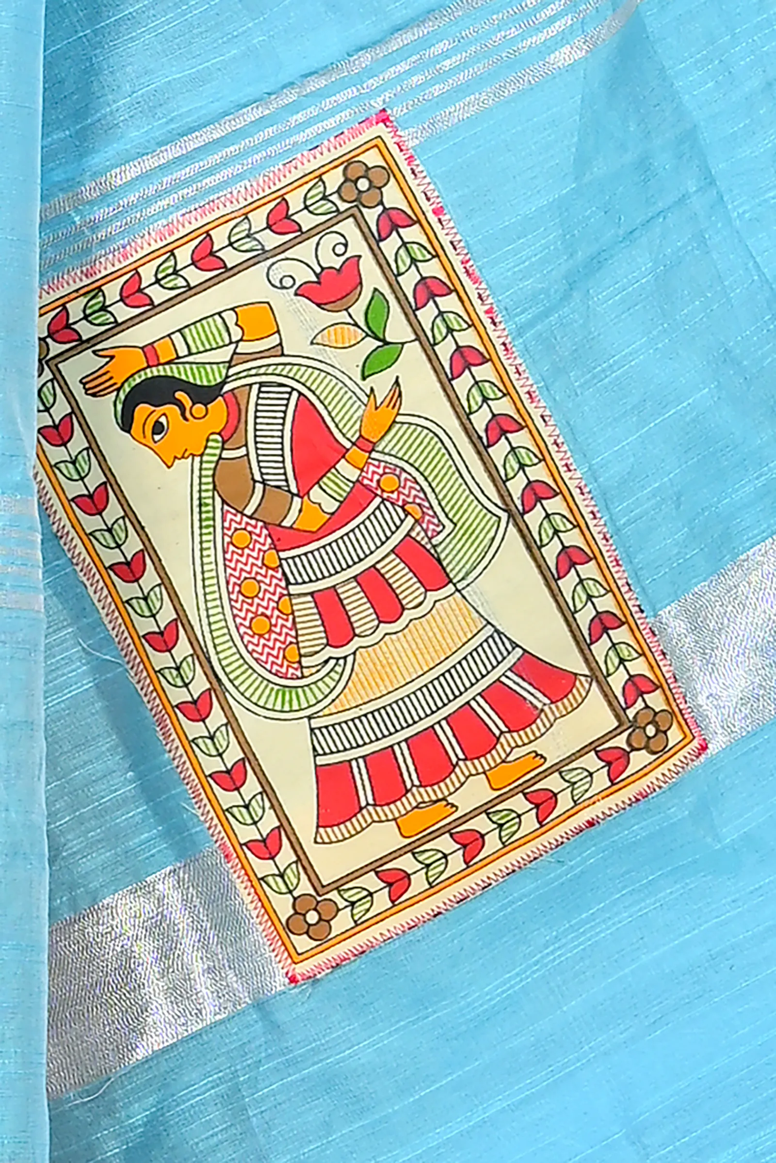 Sky Blue Cotton Blended Parija Applique Saree (326)